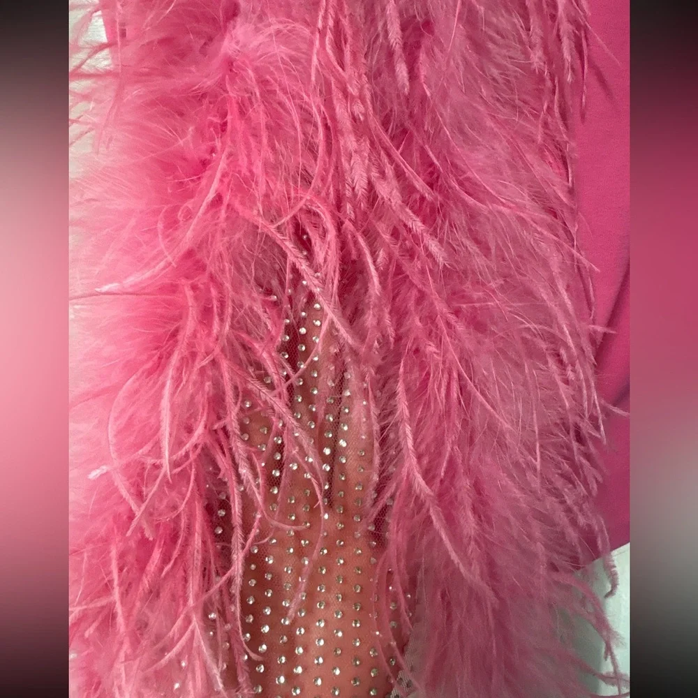 AKIRA Hot Pink Feather Rhinestone Mini Dress S Slit Party Cocktail - Picture 7 of 13